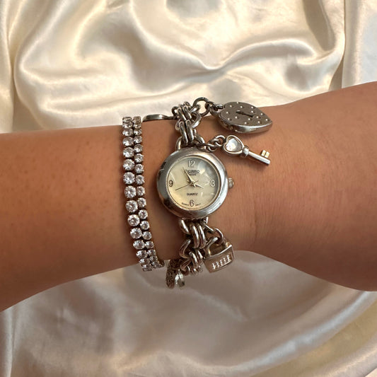 🤍 Silver Charm Bracelet Watch