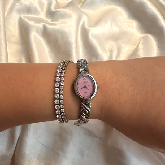 💕 Classic Silver Pink Oval Face